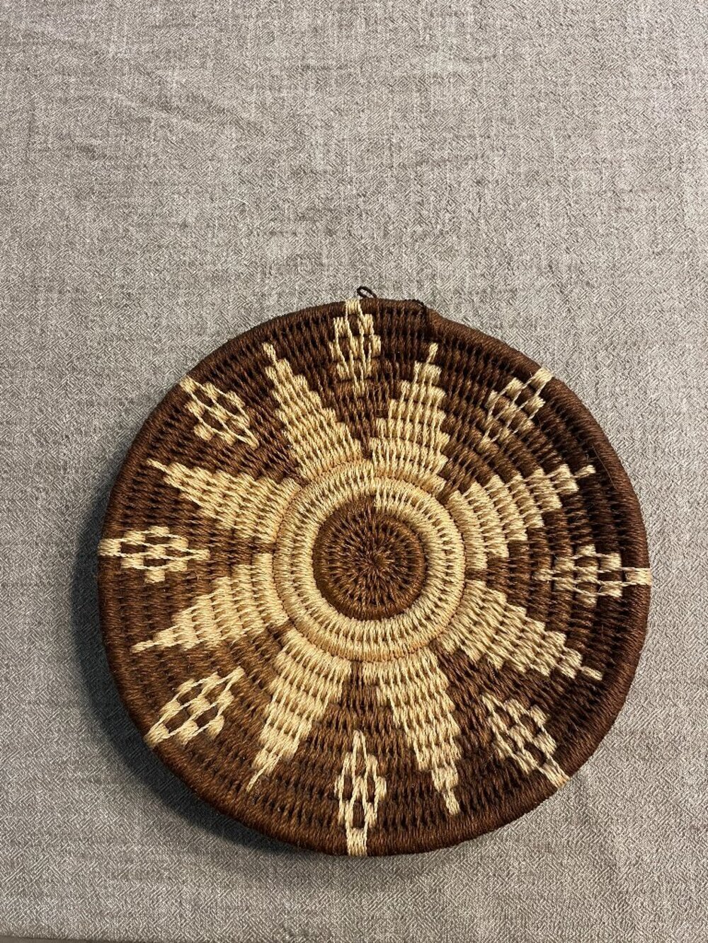 Handwoven 11" Round Star Print Basket Wall Hanging Decorative!